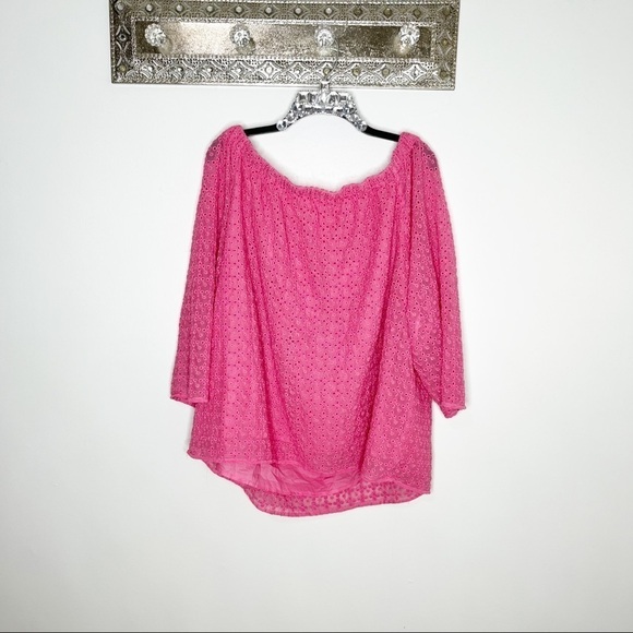 Tommy Hilfigern Pink Lace Off the Shoulder Blouse 1X - Picture 2 of 8